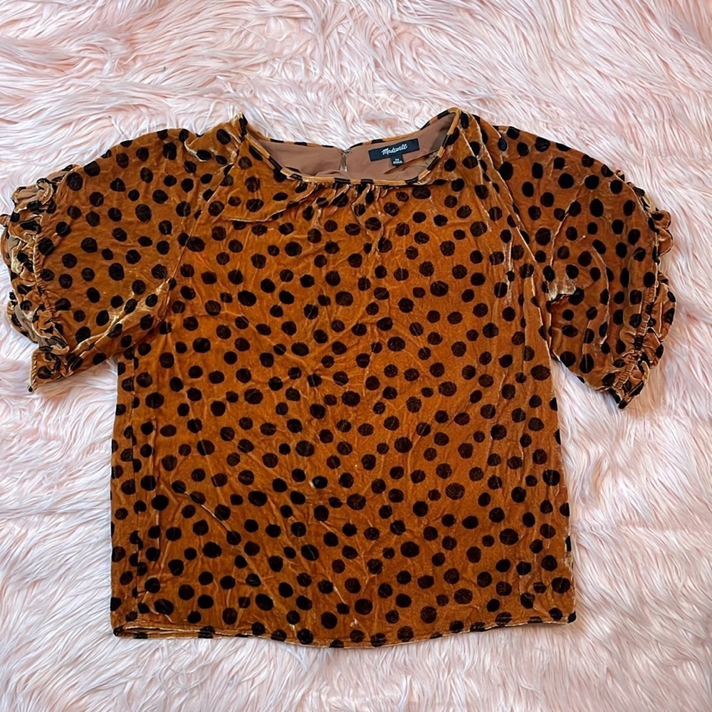 Madewell Velvet Memento Ruffle Sleeve Top In Leopard Dot Size Xs